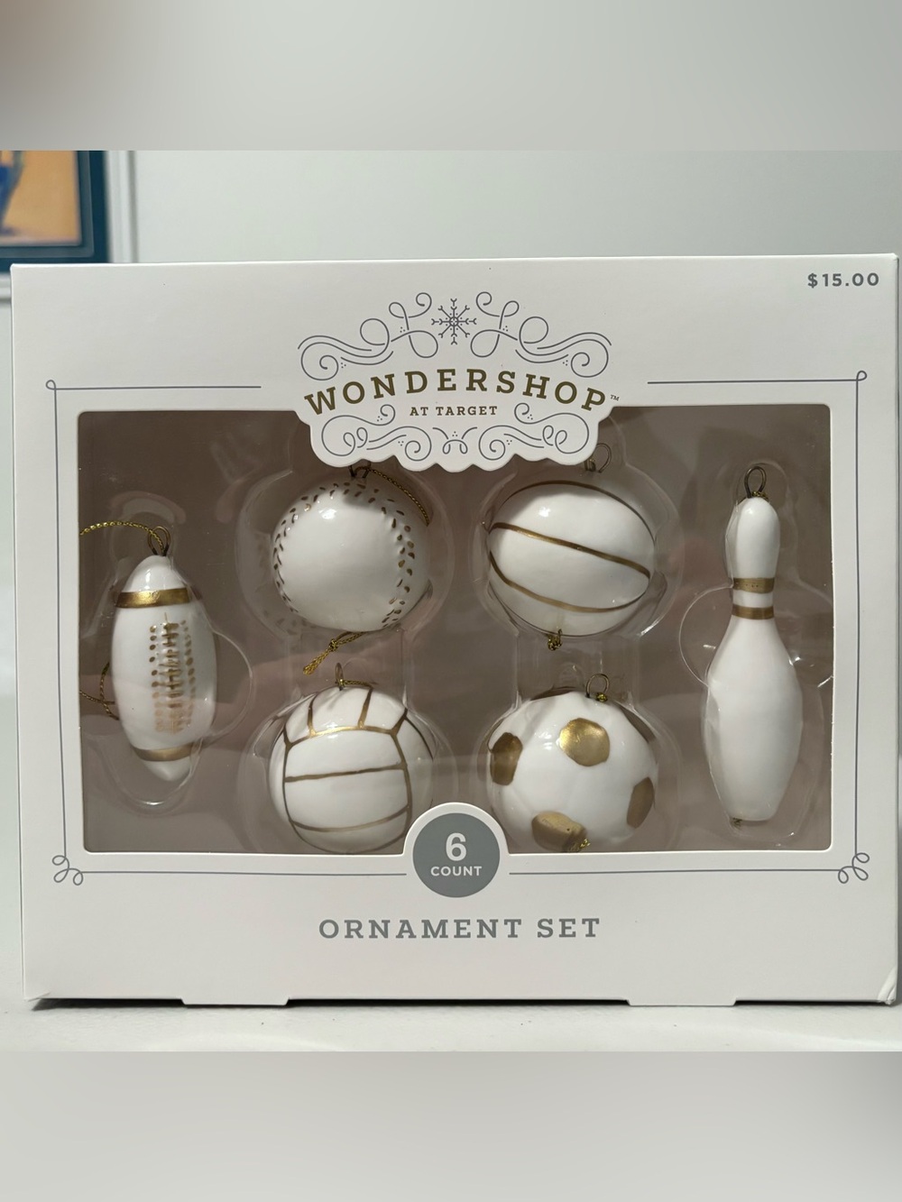 Target Wondershop Sports Themed Gold & White 6-Pack Holiday Ornaments